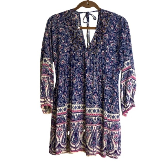 En Creme Dresses & Skirts - EN Creme Tunic Mini Dress S Blue/Pink/Beige Paisley Boho